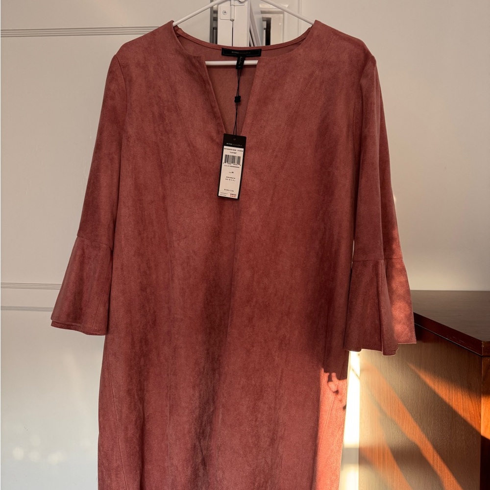 BCBG Elegant Pink Bell Suede  Sleeve Dress
